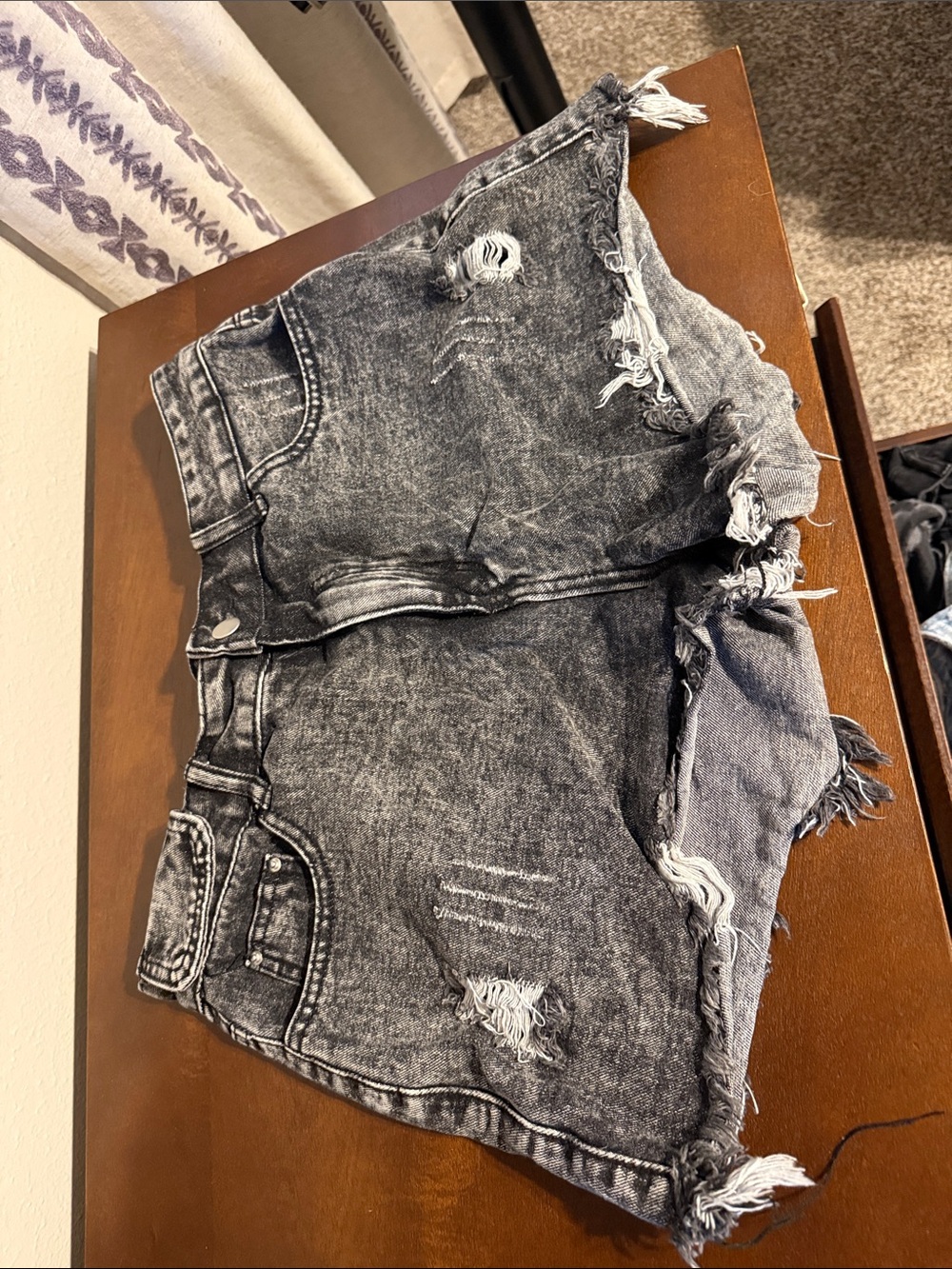 SHEIN Distressed Washed Black Denim Jean Shorts